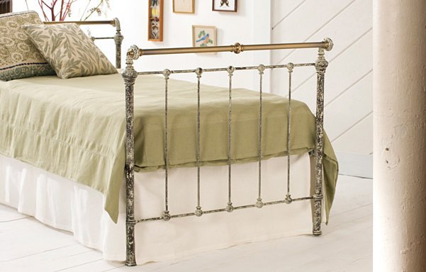 Iron & Brass Sleigh Daybed in Vintage White with Antique Brass