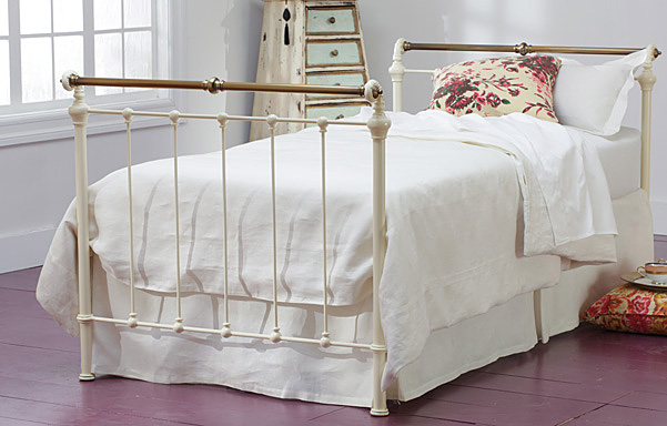 Iron & Brass Sleigh Daybed in Antique White with Antique Brass