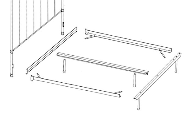 Open foot rail system for Charles P. Rogers iron headboards