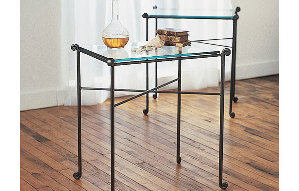 Campaign Forged iron side table with glass top