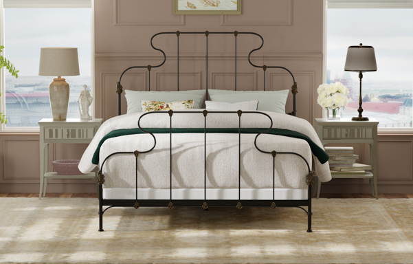 Ana high-foot queen bed in Black Iron Gold- Front