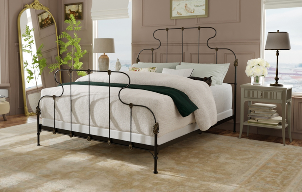 Ana high-foot queen bed in Black Iron Gold- Side