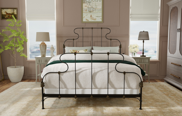 Ana high-foot queen bed in Black Iron Gold- Front