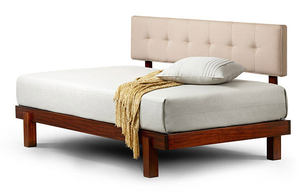 Alana daybed in tiger mahogany with linen upholstered backrest