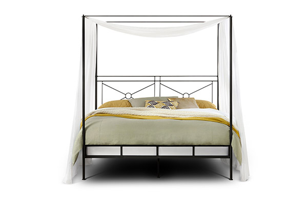 Campaign king canopy bed – open footboard