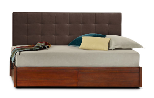 Mahogany storage daybed with dark chocolate micro suede backrest
