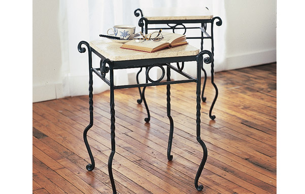 Forged iron table with stone top - pair
