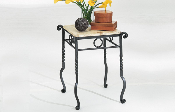 Forged iron table with stone top 
