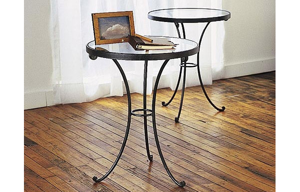 Round iron side table with glass top – pair
