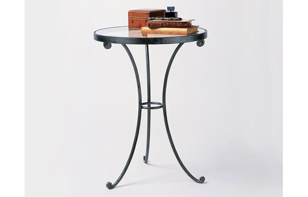 Round iron side table with glass top
