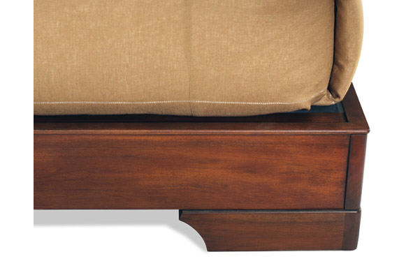 Sleigh platform bed mahogany leg detail
