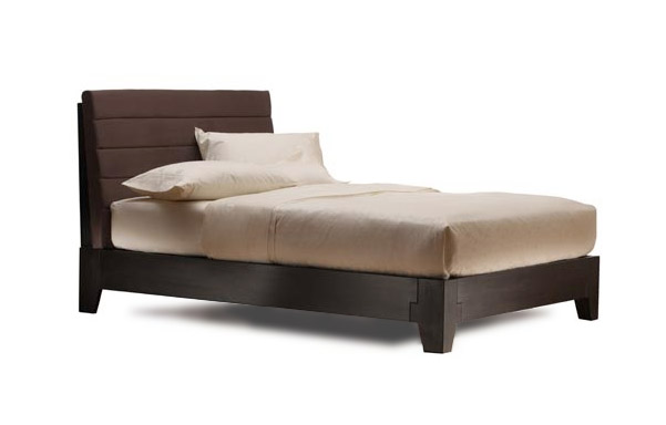 Monterey platform bed with dark chocolate upholstered headboard

