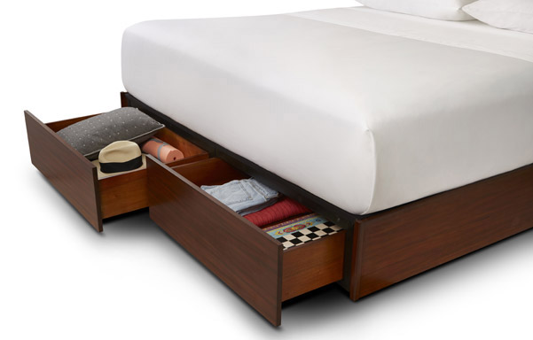 Newhouse king bed with storage drawer detail