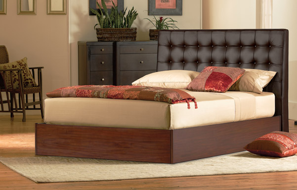 Newhouse queen bed in black leather room setting