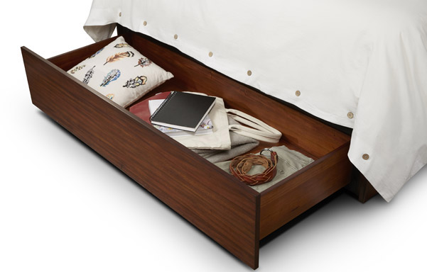 Newhouse queen bed with storage drawer detail 